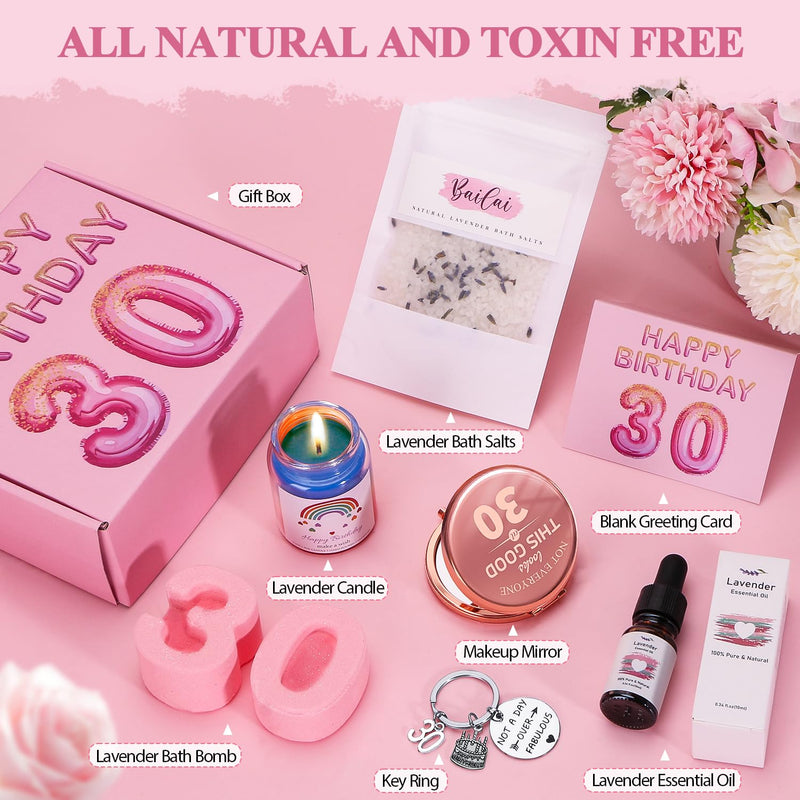 Bath Set 30th Birthday Gifts for Women, Unique Skin Care Happy 30th Birthday Hampers for Her Pamper Gifts Basket for 30 Year Old Women, Female 30th Birthday Presents Ideas for Women Best Friend Sister