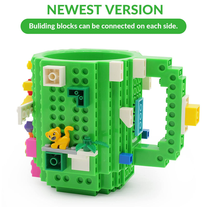 Lumsburry Build-on Brick Coffee Mug, Funny DIY Novelty Cup with Building Blocks Creative Gift for Kids Men Women Xmas Birthday (Green)