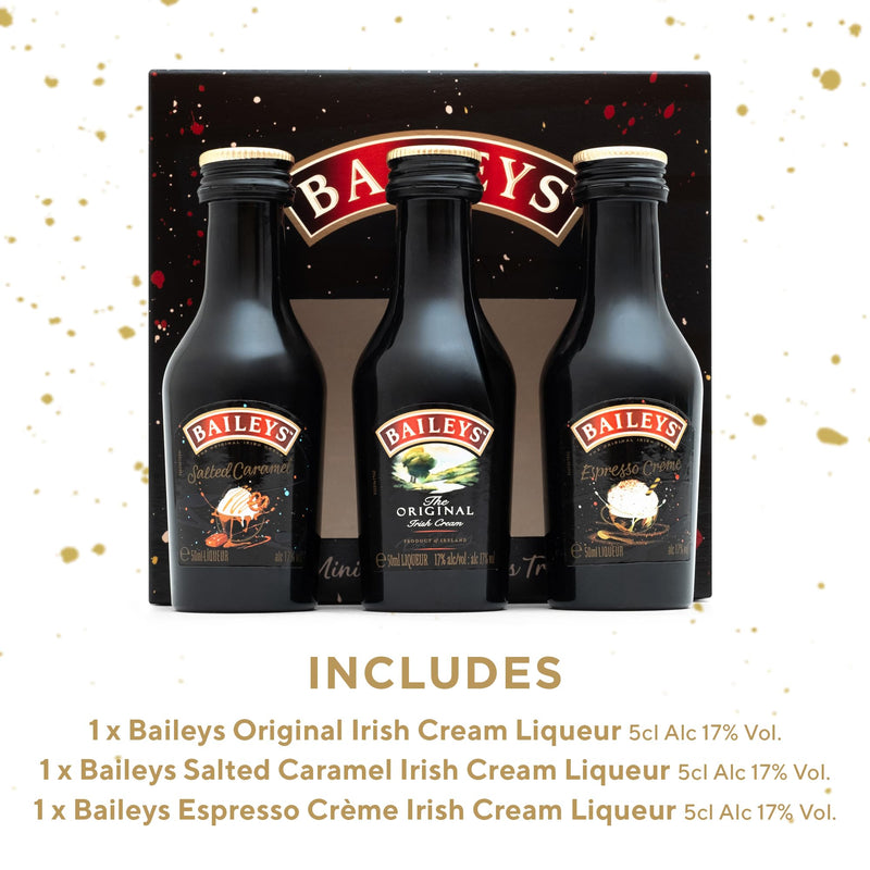 Baileys Gift Set - Original Irish Cream Liqueur, Espresso Creme, Salted Caramel x3 Alcohol Miniatures 5cl Bottles - Christmas Alcohol Gift Sets for Women, Men, Stocking, Secret Santa and Mum Gifts