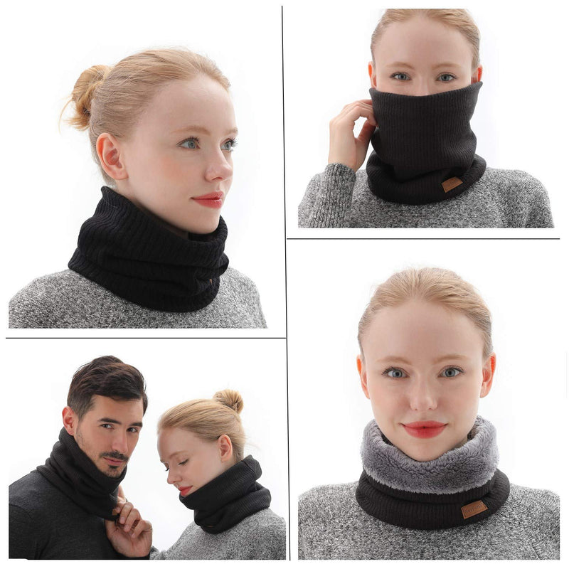 NovForth Winter Neck Warmer Fleece Lined Infinity Scarf Thicken Windproof and Dust Skiing Scarf Circle Scarf for Mens Womens Boys Girls Black(Size: Circumference19inchxDiameter9inch) - Gift Guide