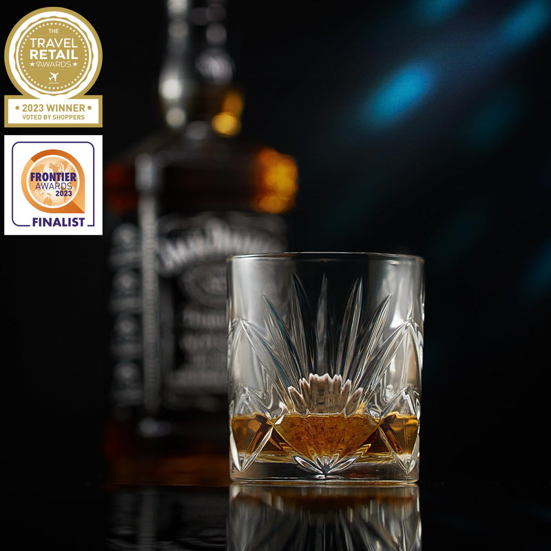Whiskey Chilling Stones Gift Set - 6 Handcrafted Premium Granite Round Sipping Rocks - 2 Crystal Glass Tumblers - Hardwood Presentation & Storage Tray - Elegant Gold Foil Gift Box by R.O.C.K.S.