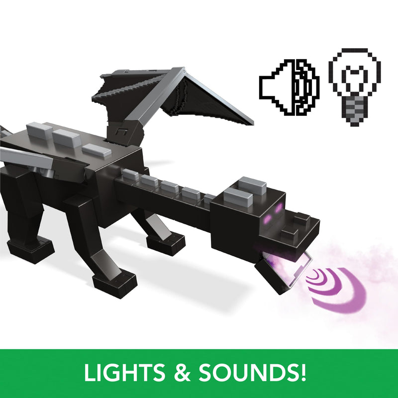 Mattel Minecraft Ender Dragon Action Figures Set, Lights, Sounds & Mist with Steve & Enderman 3.25-in Scale Figures, HTN25