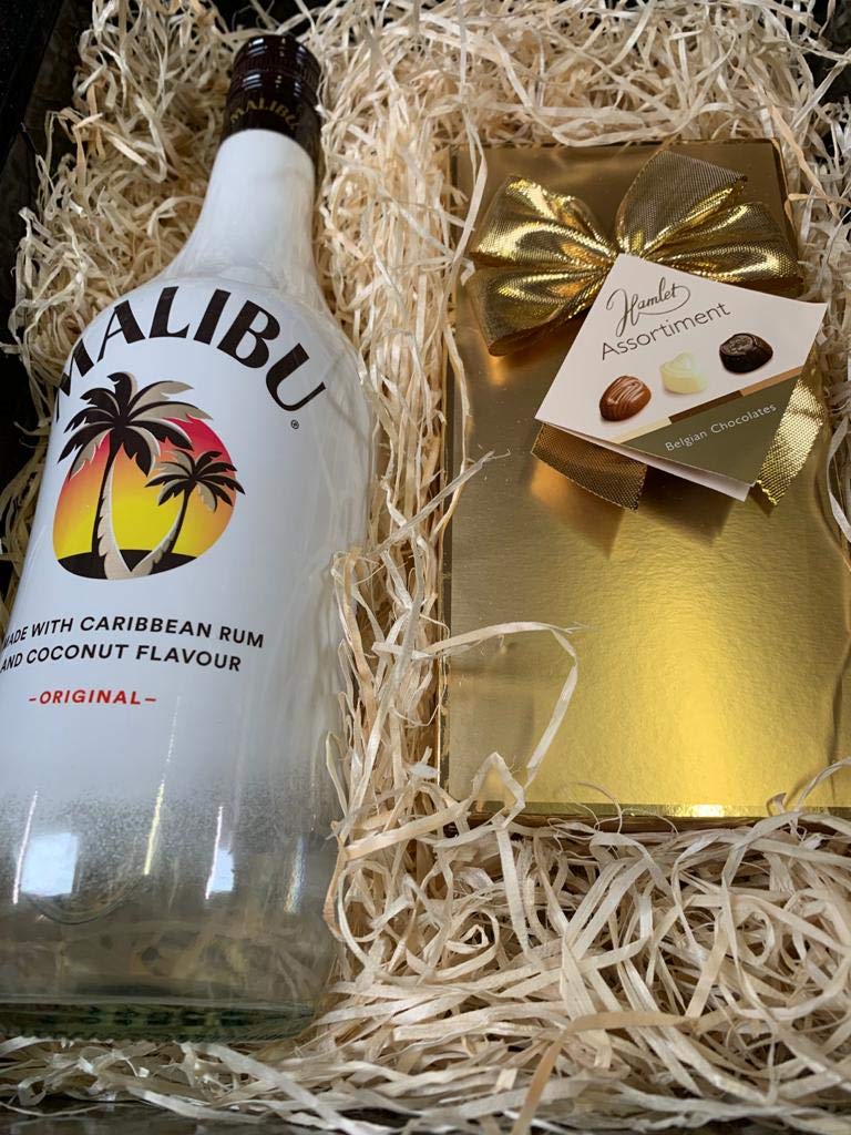 Malibu Gift Set - Malibu Rum and Chocolates Gift Hamper Box - Personalised Birthday, Christmas Gifts for Malibu Lovers