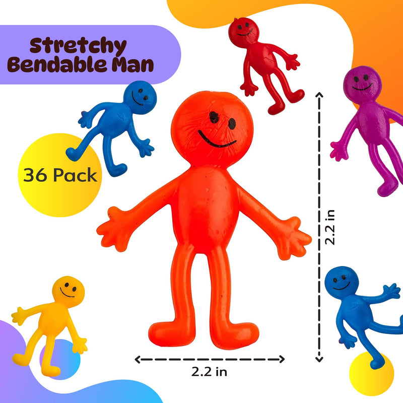 Stretchy Sticky Men (36 Pack) Assorted Fun Colours, A Sticky, Stretchable, Slimy, Gooey Texture, Toy for Stress Anxiety Relief, Great Party Favours, Stocking Fillers - Gift Guide