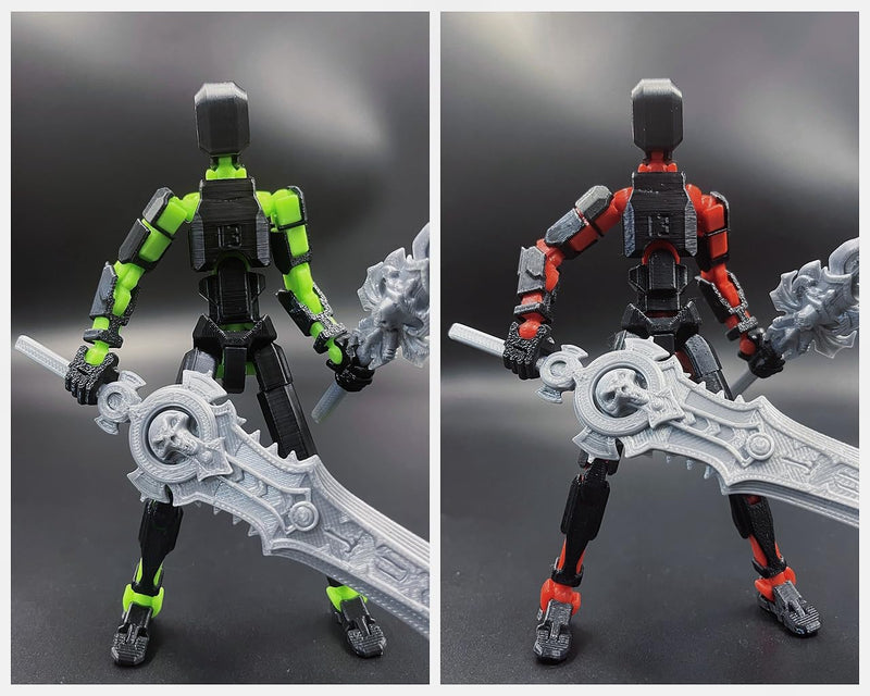 T13 Action Figure Set (Assembly Completed), 3D Printed Multi-Jointed Movable Titan 13 Lucky Dummy 13 Mobile Robot, Nova 13 Action Figures Desktop Decorations for Game Lovers Toy (Black Green Red)