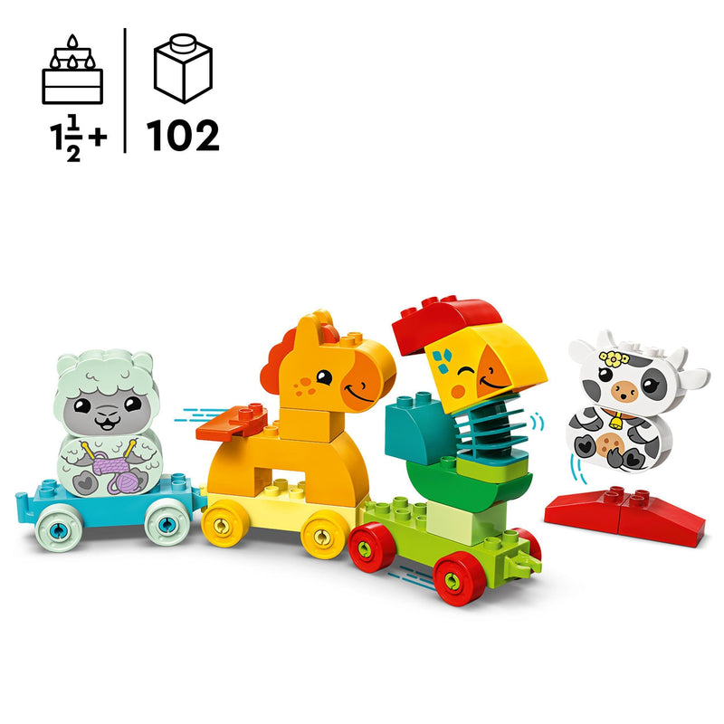 LEGO DUPLO My First Animal Train Toy for Toddlers, Creative Bricks Learning Set with Rooster, Horse, Lamb & Cow Farm Animals, Birthday Gift for Nature-Loving Boys & Girls Aged 1.5 Plus Years Old 10412