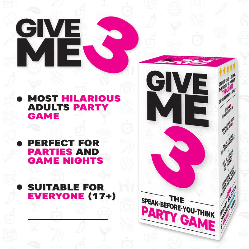 GIVE ME 3 - Fast Paced and Hilarious Adult Party Games | 2+ players | 10 Second Rule Games for Adults | Card Game for Adults