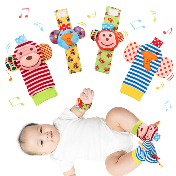 Dacitiery Baby Rattle Socks Wrist Strap Rattles Set, Newborn Foot Finder Socks & Wrist Rattles, Soft Animal Baby Rattle Toy Sensory Development Toys Gift for 0-6 Months Girls Boys Babies - Gift Guide