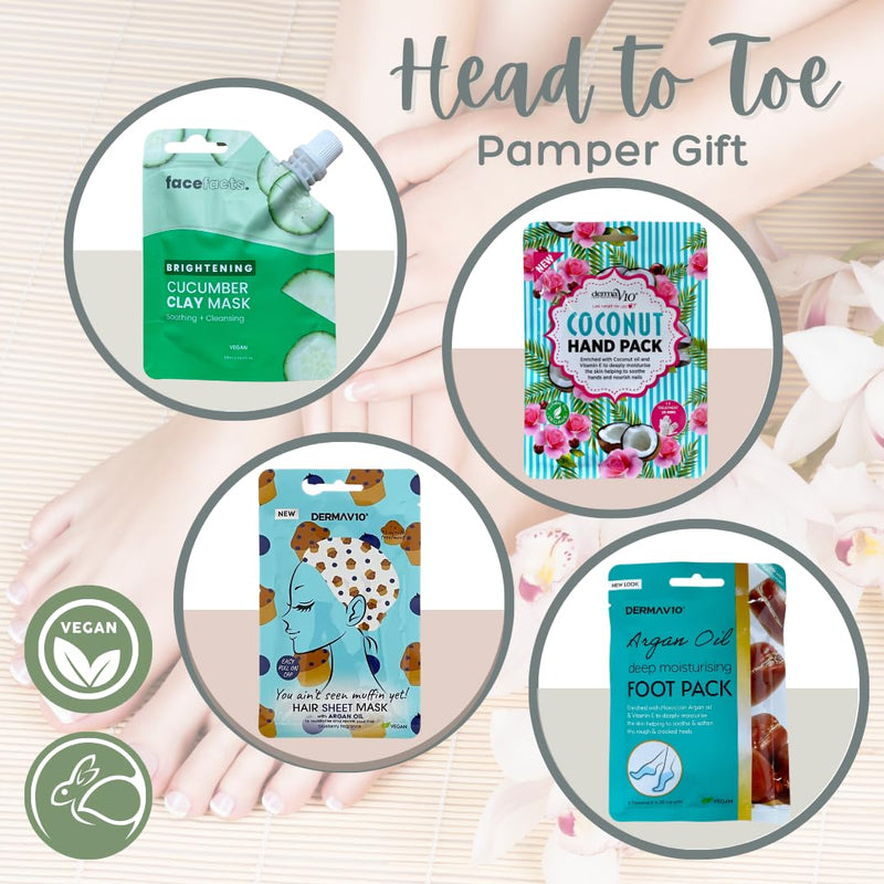 Pamper Gift Set for Women, Head-to-Toe Pamper Time Relaxation Box, Face Mask, Foot Pack, Hand Pack, Hair Mask, Eye Kit, Body Butter, Facial Sponge, Body Scrub - Gift Ready