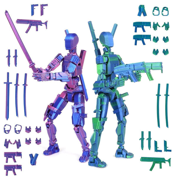 PEKOIU T13 Action Figure Set (Assembly Completed), 3D Printed Multi-Jointed, Titan 13 Action Figures, Multi-Articular Lucky Mobile Robot Nova T-13,Desktop Decorations for Game Lovers Toys (Red/Blue)