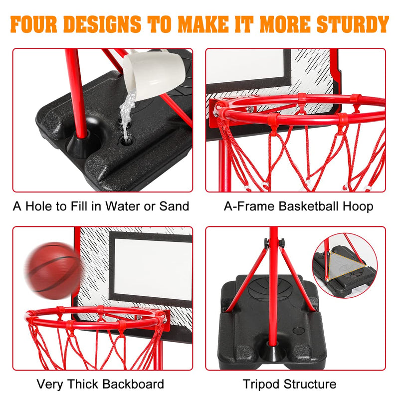 Kids Basketball Hoop and Stand - Portable Basketball Stand Set with 3 Balls 34.7-74.8 inch Adjustable Outdoor & Indoor Ball Games for Kids Toddlers Boys