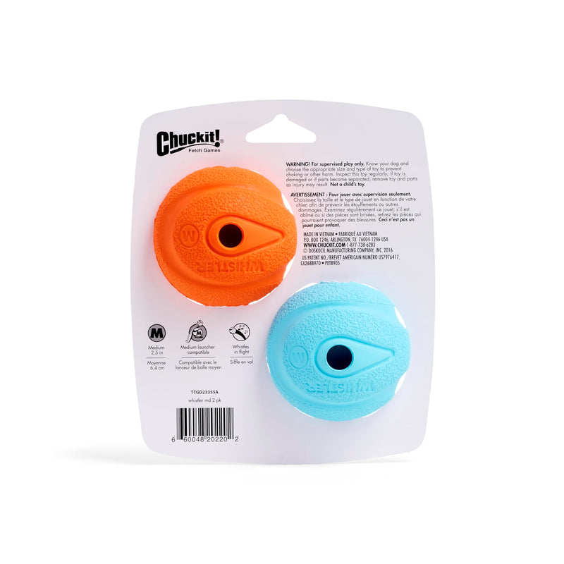 ChuckIt! The Whistler Ball, Durable High Bounce Rubber Dog Ball, Launcher Compatible, Orange & Blue, Medium, 2 Pack - Gift Guide