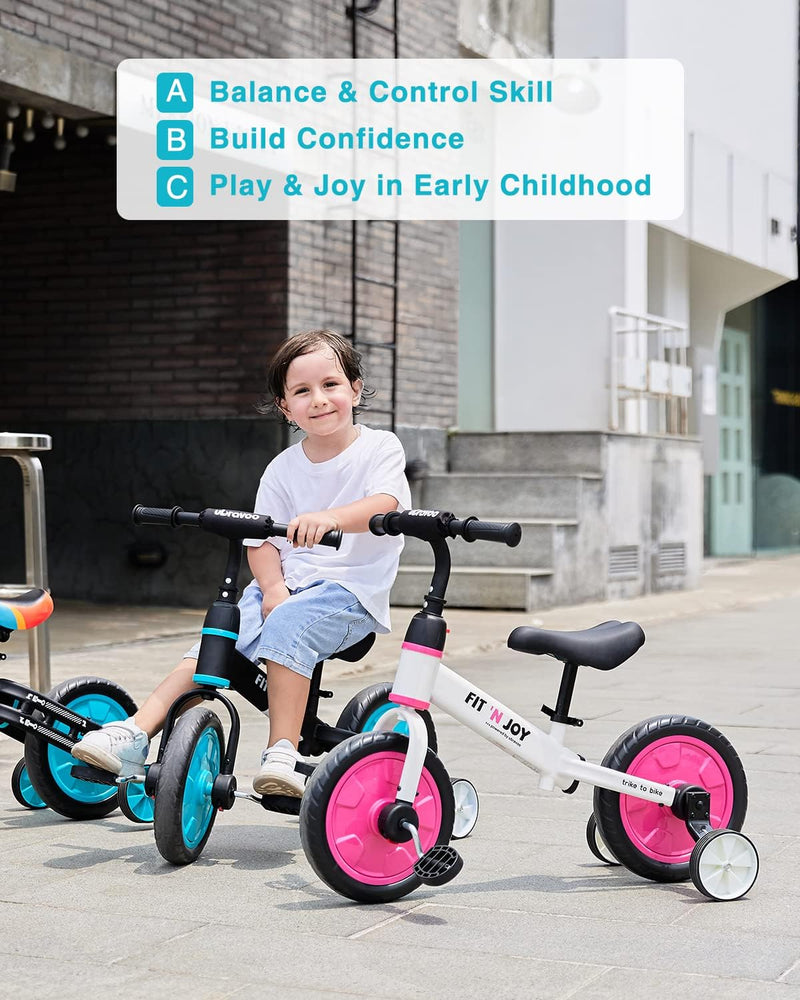 UBRAVOO Fit 'n Joy Beginner Toddler Training Bicycle, 4-in-1 Kids Balance Bike with Pedals & Training Wheels Options, Trike to Bike Riding Toys for Boys Girls 2-5 (Blue)