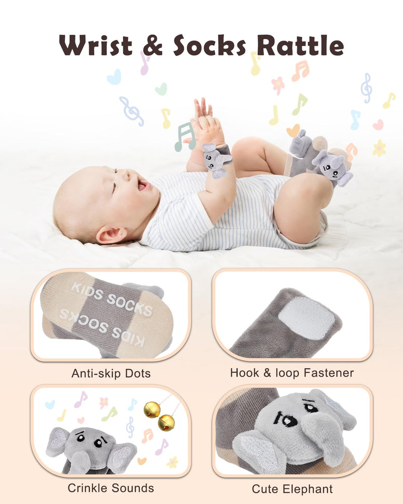 Lictin Baby Gift Set for Boys Girls, 14PCS Baby Shower Gifts, Neutral Newborn Gifts Basket with Baby Blanket, Wooden Monthly Milestone Cards, Elephant Security Blanket (Grey, 14pcs) - Gift Guide