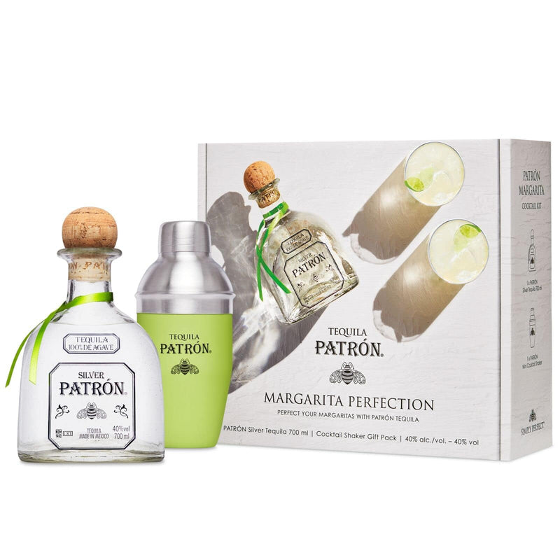 PATRÓN Silver Premium Tequila and Cocktail Shaker with Gift Box, Made from the Finest 100% Weber Blue Agave, Handcrafted in Small Batches in Mexico, 40% ABV, 70cl / 700ml