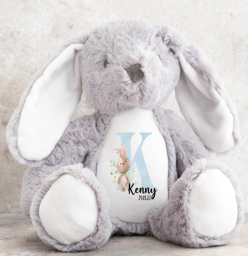 Crafted Memories - Personalised Bunny Rabbit | Customisable Teddy for Kids | Christening Keepsake for Girls & Boys | Godchild & Goddaughter Present | 26-34cm, Grey or White - Gift Guide