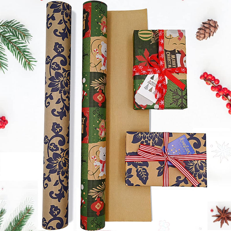 DOJoykey 43cm x 15M Roll Package Christmas Wrapping Paper, Kraft Paper Printed with Christmas Pattern Recyclable Wrapping Paper for Christmas Party Gift Wrap - Gift Guide