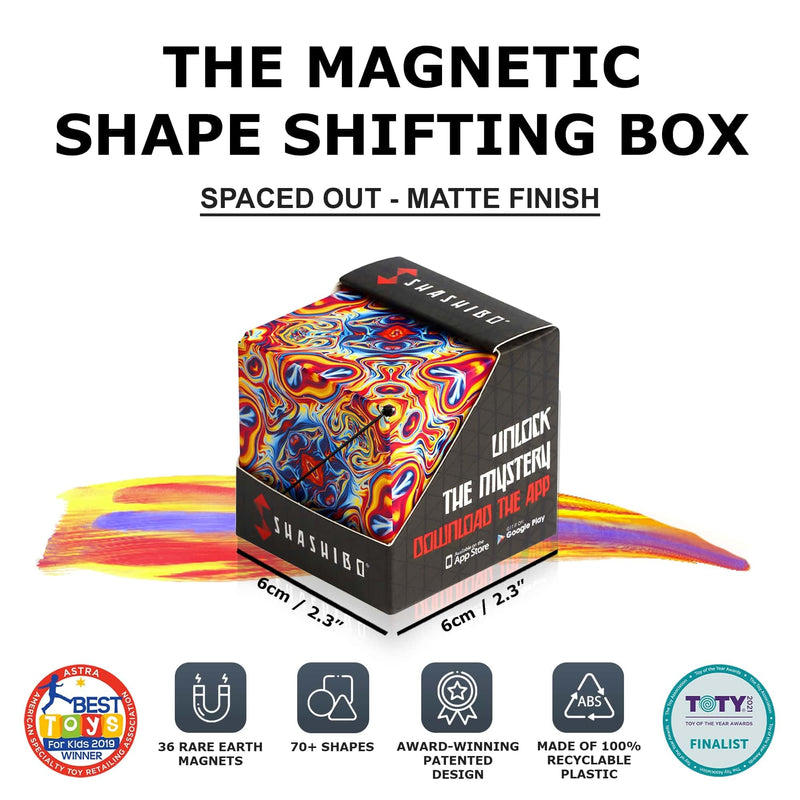 SHASHIBO Shape Shifting Box - Award-Winning, Patented Fidget Cube w/ 36 Rare Earth Magnets - Transforms Into Over 70 Shapes (Spaced Out)