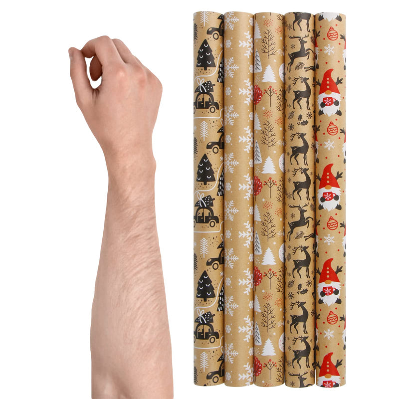 VEYLIN Christmas Wrapping Paper - Kraft Paper - 5 X 3M Xmas Wrapping Paper Rolls for Gift Boxes Festival Decoration (43.2cm x 15M) - Gift Guide