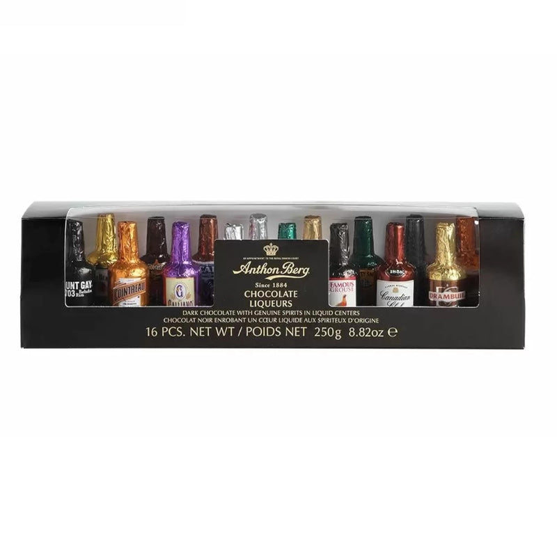Anthon Berg Liqueur Chocolates Gift - Luxury 16 Dark Chocolate Liqueurs Miniature Alcohol Bottles Selection with Gift Card. Novelty Gifts for Stocking Fillers or Secret Santa Gifts for Women - Gift Guide