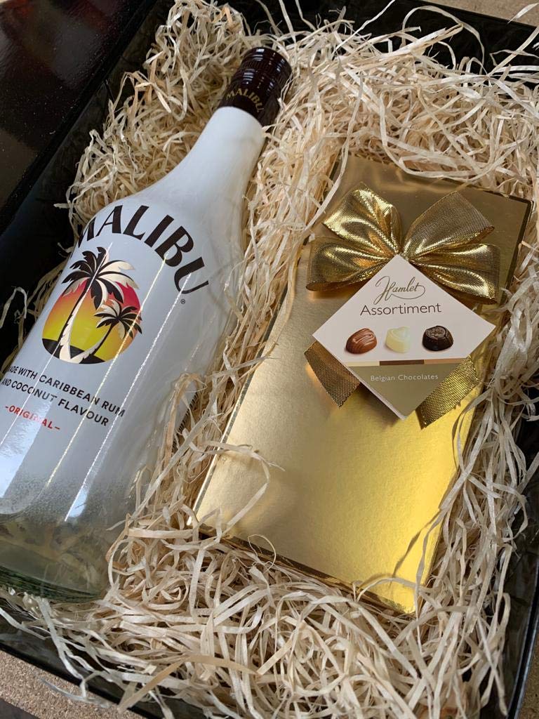 Malibu Gift Set - Malibu Rum and Chocolates Gift Hamper Box - Personalised Birthday, Christmas Gifts for Malibu Lovers