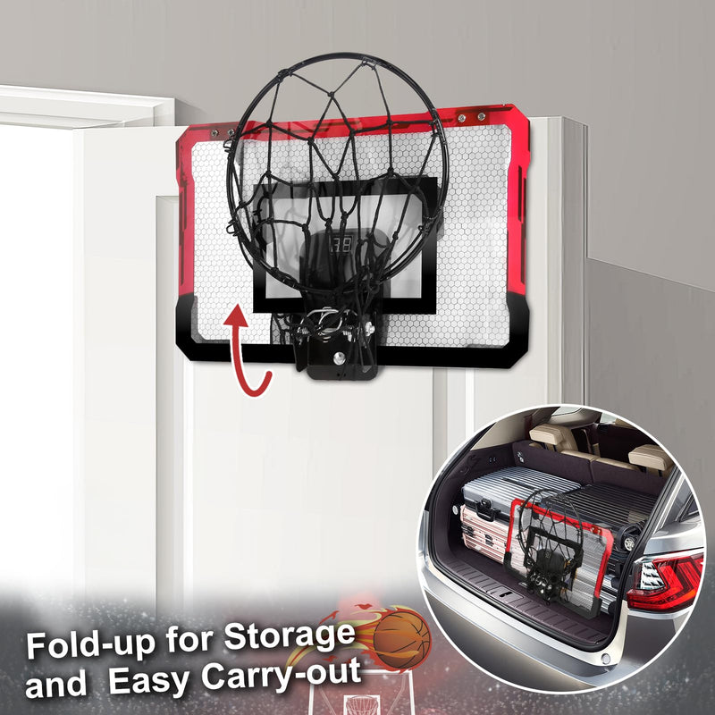 YIMORE Basketball Hoop for Kids Automatic Scoring Indoor Basketball Hoop, Mini Basketball Hoop Wall Mounted with 3 Balls Toy for Girls Boys Age 5 6 7 8 9 10 (red)