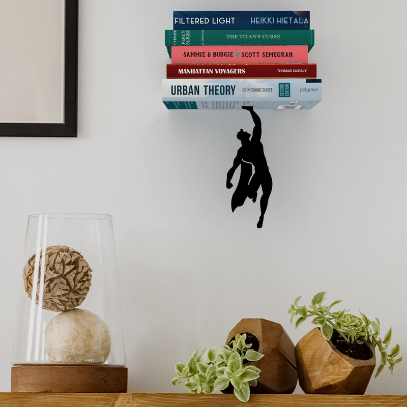 Artori Design Supershelf | Black Metal Superhero Floating Bookshelf | Concealed | Hidden Shelf | Unique Book Shelves | Gifts for Geeks | Gifts for Book Lovers | Cool Book Stacker Stopper