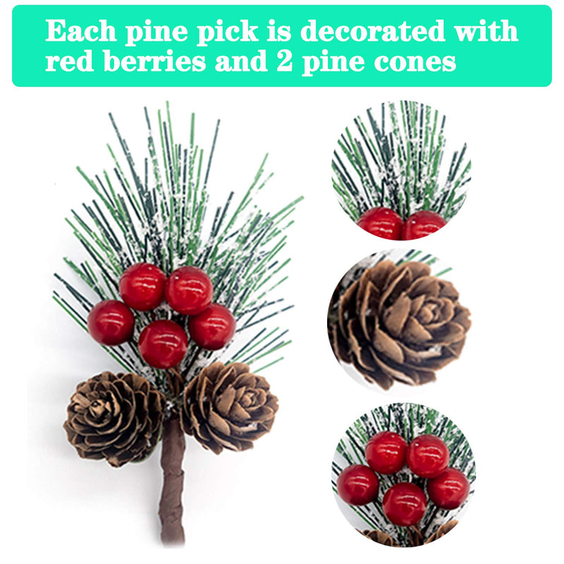 DWTECH 12 Pack Artificial Pine Picks Christmas Pine Needles with Red Berries and Pine Cones for Christmas Craft, Garden, Wreath, Tree, Flower Arrangement, Christmas Party Decoration Gift - Gift Guide