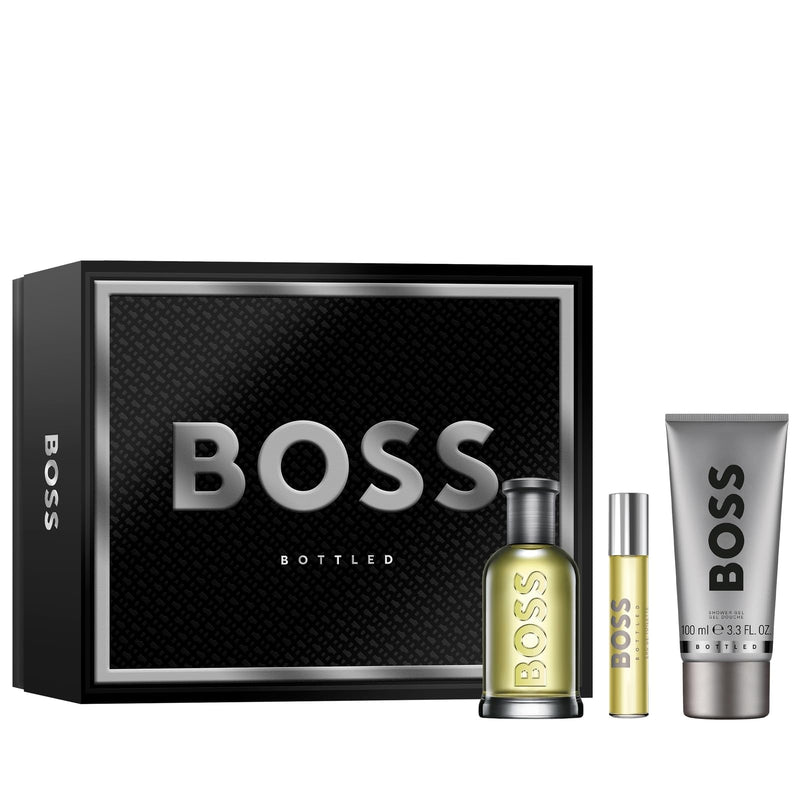 BOSS Men's 3 Piece BOSS Bottled Eau de Toilette Festive Giftset including an Eau de Toilette 100ml, Eau de Toilette Travel Spray 10ml and Shower Gel 100ml