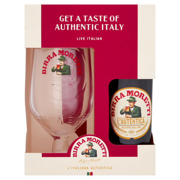 Beer Gifts For Men - Birra Moretti 330ml Bottle 4.5% ABV & Glass Premium Lager Gift Set, Gifts for Him, Christmas Gifts for Men - Ideal for a Mans Birthday/Xmas Hamper Presents, Alcohol Gift Sets