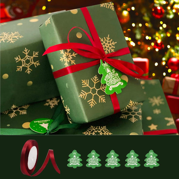 Christmas Wrapping Paper 70x50,70x100cm Extra large Christmas paper Sheets With Ribbon, christmas tags,Xmas wrapping paper For Christmas Box Packaging Materials Green gift paper (Green 70x50cm) - Gift Guide