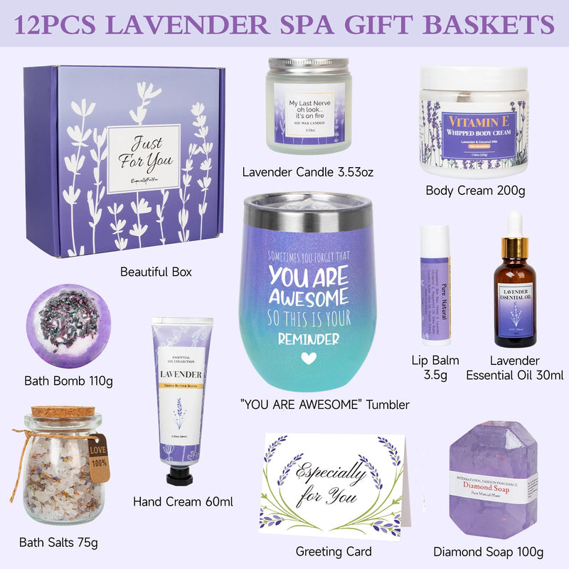 Birthday Gifts for Women, Lavender Pamper Gifts for Women, Care Package Relaxing Gifts, Lavender Spa Gifts Set, Self Care Gifts, Lavender Gift Basket Ideas for Women Her Friend Sister Mom Wife