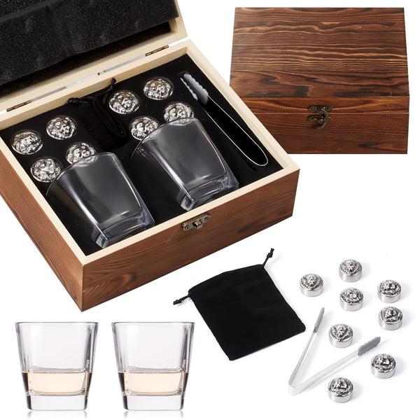 bestyks Whiskey Glasses Set with 8 lion head whiskey ice cubes, 2 whisky glasses, whiskey gifts for men - whiskey accessories set - whiskey stones - creative birthday gift for dad, boyfriend