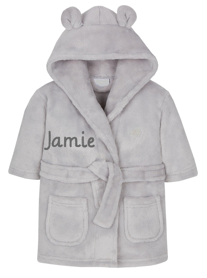 Gembroidery Personalised Baby Bathrobe Hooded Fleece Dressing Gown Super Soft Gifts Bath Robe For Boys Girls Cute Teddy Ears (0-6 Grey) - Gift Guide