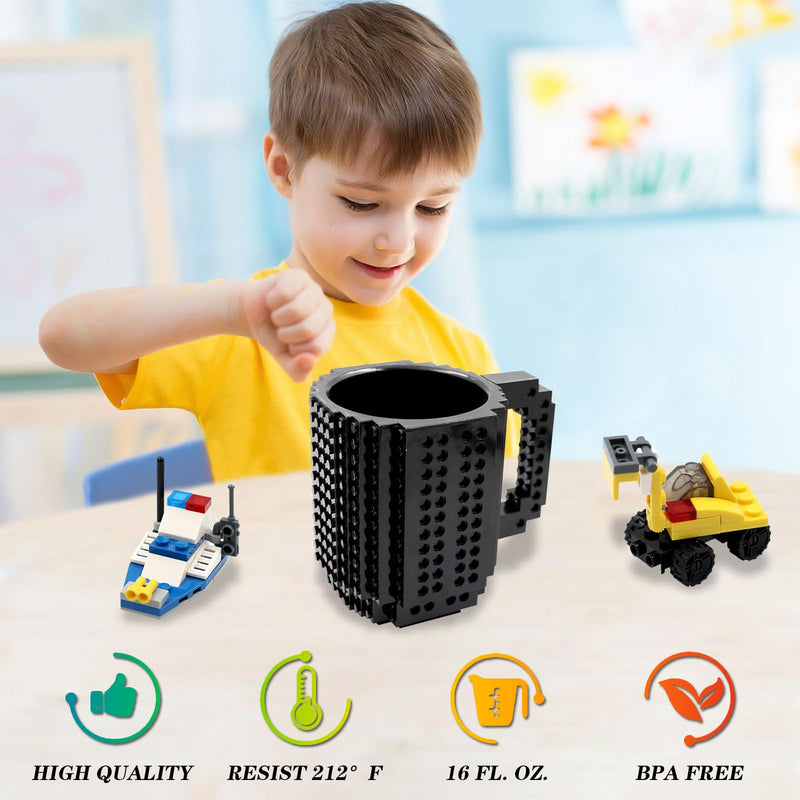 HUISHENG Brick Mug Sets, Coffee Cup, Valentines Easter Fathers Day Birthday Present Christmas Santa Gifts for Men Dad Him Kids Adult Boy Girl Teacher Friend (Black)
