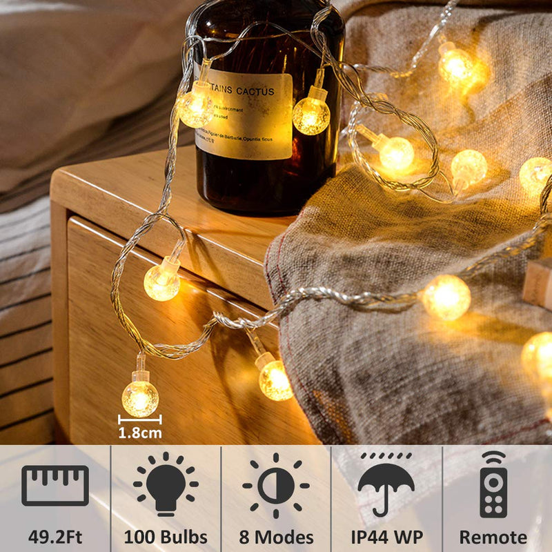 Zorela Globe Fairy Lights, 15M/49ft 100 LED Globe String Lights with Remote - USB or Battery Powered - 8 Modes - Outdoor Indoor String Fairy Lights for Christmas, Balcony, Gazebo, Garden, Camping - Gift Guide