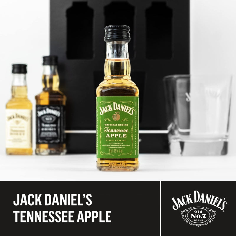 Jack Daniels Gift Set - Jack Daniels Whiskey 3x 5cl Honey, Apple, JD Whisky Old No7 Alcohol Miniatures, JD Tennessee Whiskey Glass - Birthday Gifts for Men, Boyfriend, Mens Valentines Gifts for Him