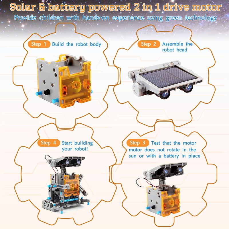 LGMCF STEM 29-in-1 Solar Robot Toys Educational Science Kit for Kids DIY Building Toy Engineering Experiment kits 205 Pcs Solar & Cell Powered Dual Drive Motor Gifts for Age 8-12 Year Old Boys Girls - Gift Guide