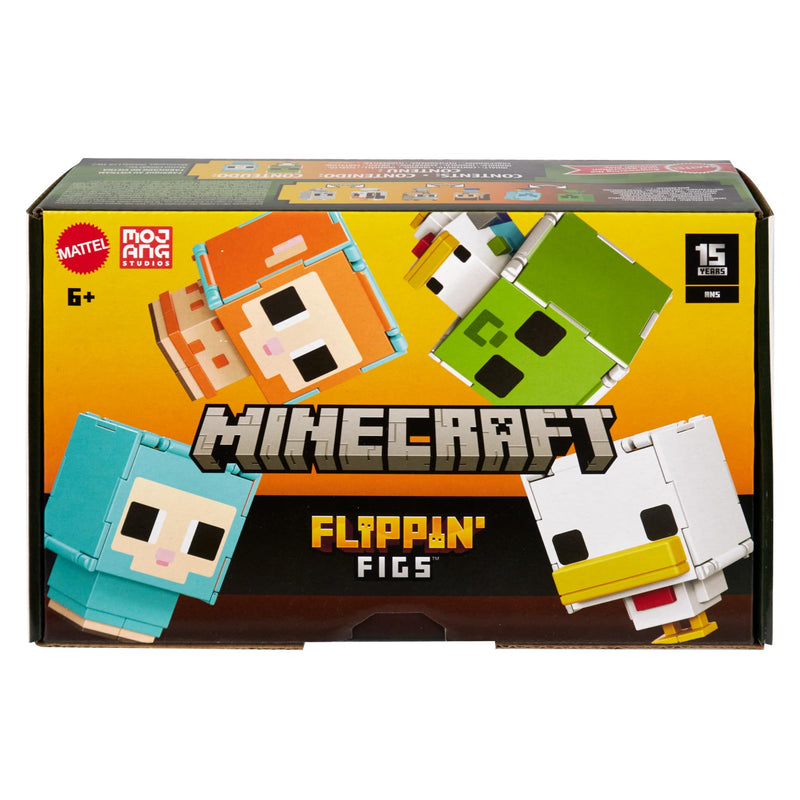 Mattel Minecraft Flippin’ Figs Sheep & Chicken Figures 2-Pack with 2-in-1 Fidget Play, Large Heads & Pixelated Design, HXK17