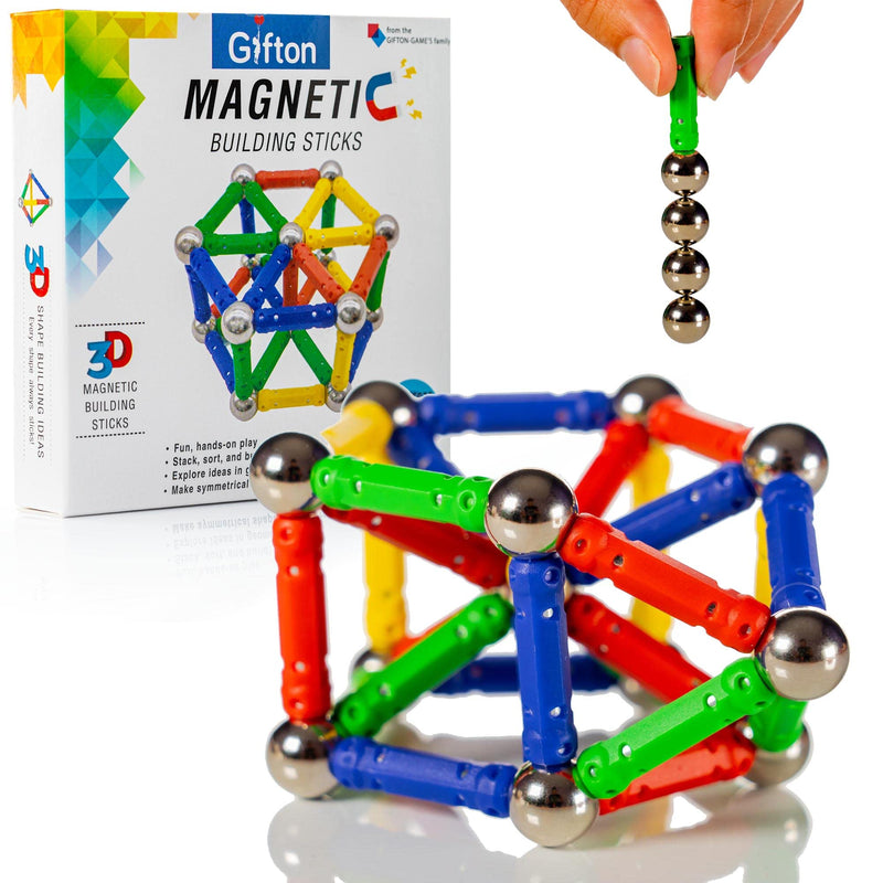 Gifton - Magnetic Building Sticks Blocks Toy Set 30pc – Kids Educational Construction Fidget Magnet Toys Gift For Boys Girls Age 6 7 8 Year Old - Christmas Stocking Fillers (1 Pack) - Gift Guide