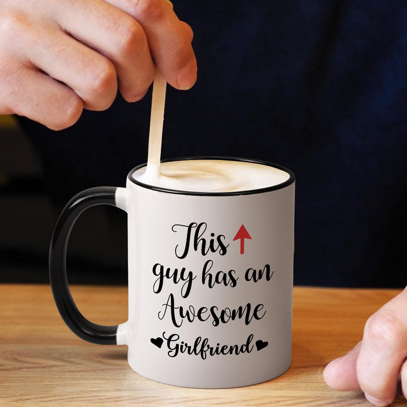 Joymaking Coffee Mugs Gifts for Him Boyfriend Valentines Gifts for Him - This Guy has an Awesome Girlfriend, Birthday Christmas Presents for Boyfriend, 11Oz Black