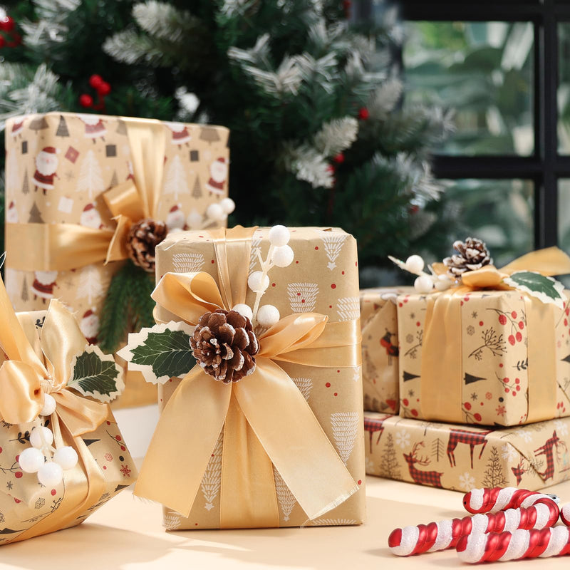 EDWINENE Christmas Wrapping Paper - 5x 3M Roll Christmas Wrapping Paper Gift Roll for Gift Boxes Gift Wrapping Christmas Decoration (43 x 15M) (Natual Kraft) - Gift Guide