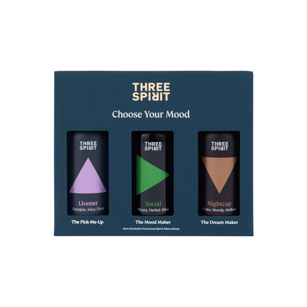 Three Spirit Non-Alcoholic Alternative Spirits - Starter Gift Set | Choose Your Mood For Every Occasion | With Adaptogens & Nootropics | Livener, Elixir & Nightcap | Award Winning Gluten Free & Vegan