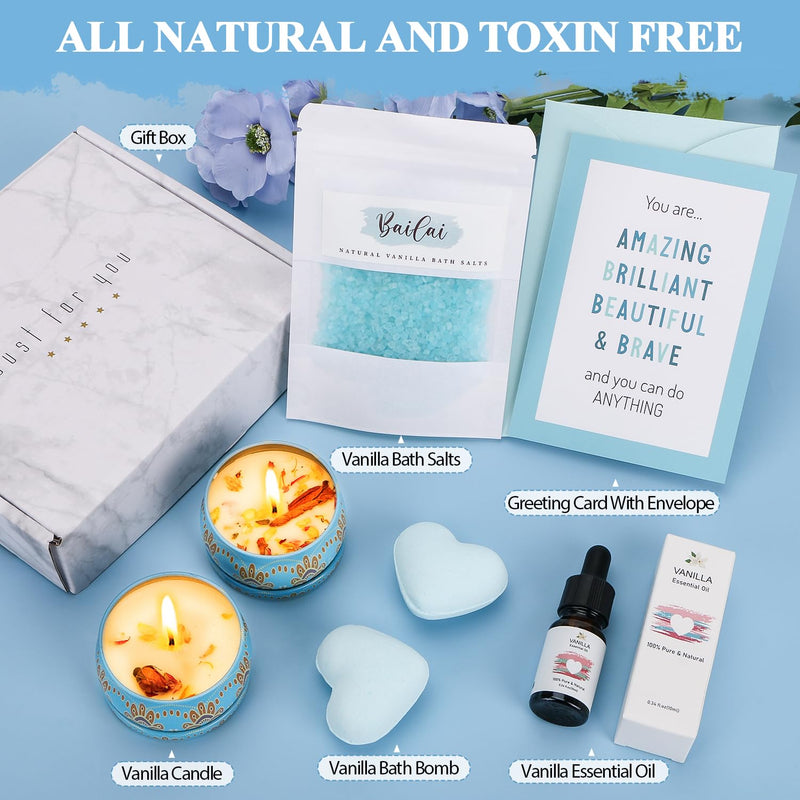 Vanilla Bath Sets Pamper Gifts for Women Birthday, Unique Skin Care Pamper Hamper for Women Self Care package for Her, Relaxation Spa Gifts Set Get Well Soon Gift for Women Best Friend Sister Auntie