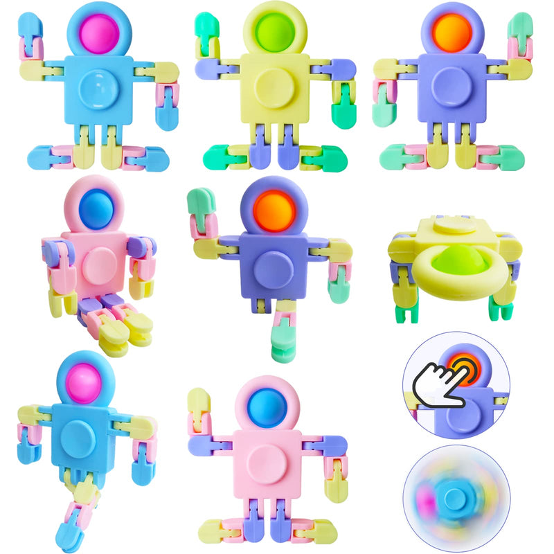 TOANWOD 8 Pcs Fidget Spinner Toy Stocking Fillers: Party Bag Gifts for Kids Adult - Pop Gadgets Cool Austism Sensory Robot Toy for Teenage - Finger Top Funny Transformable Spinning Popper Toys Pack - Gift Guide
