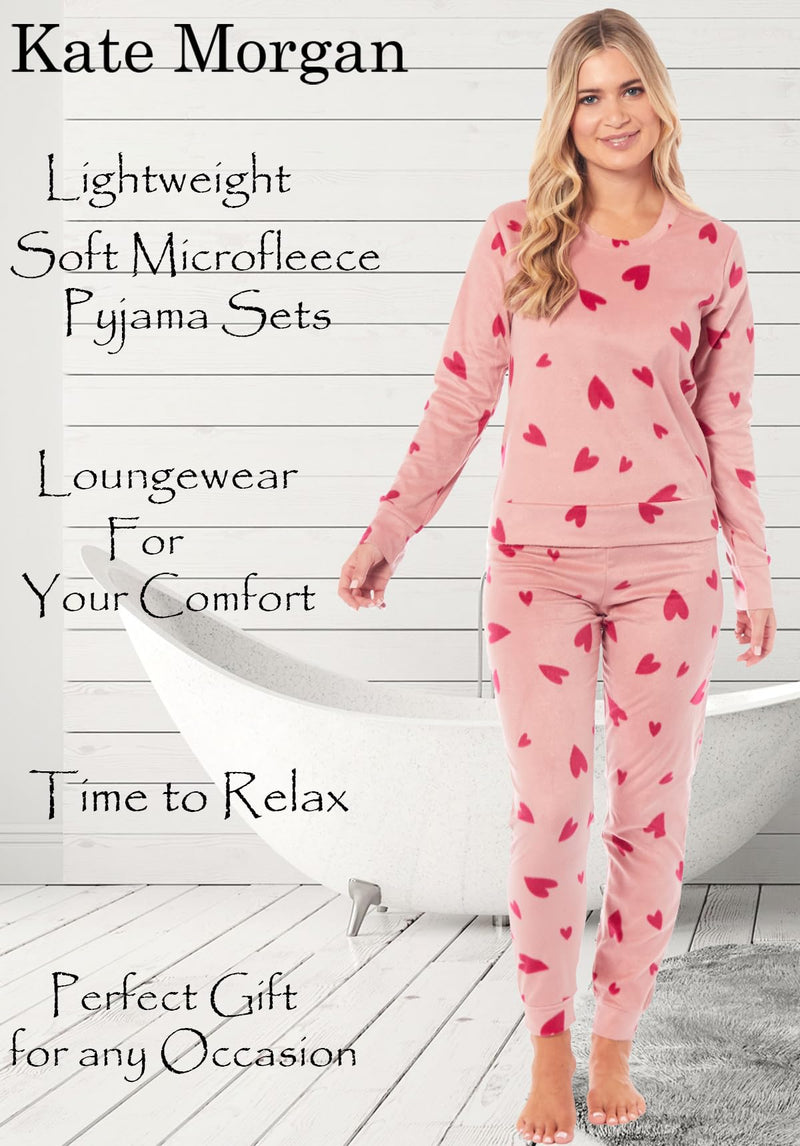 KATE MORGAN Womens Pyjamas Warm Fleece Pyjamas for Women Sets Pjs S-XL | Soft Twosie Pyjama Set for Ladies Gifts for Her PINK HEART S - Gift Guide