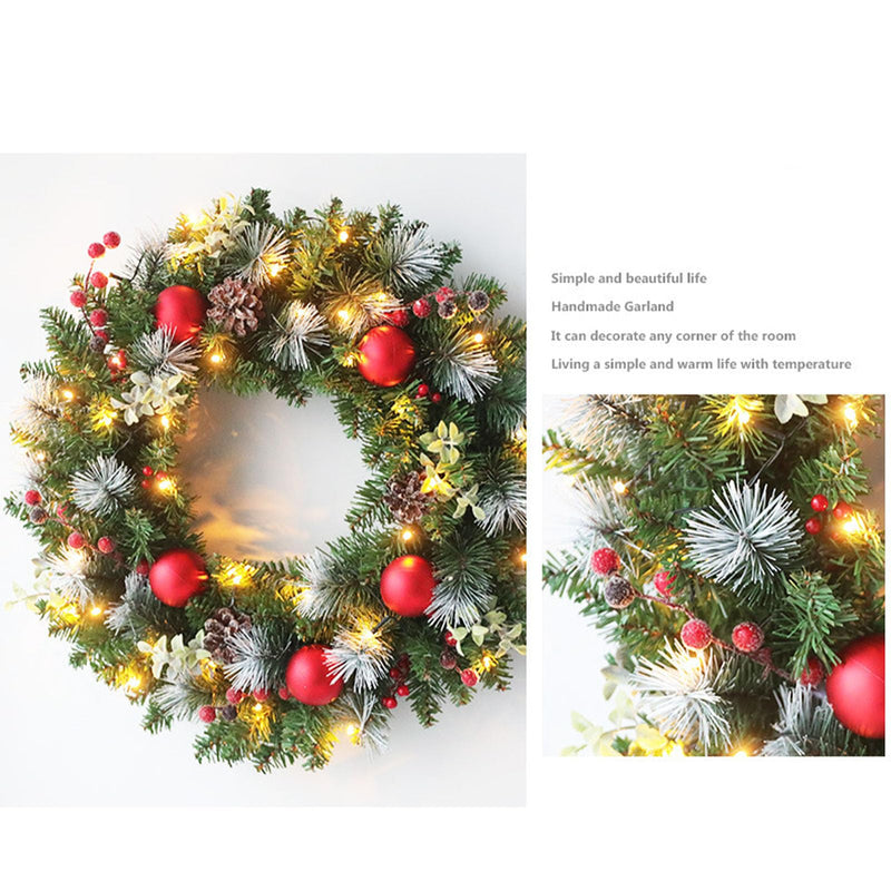 Christmas Wreaths for Front Door Xmas Wreath with Lights Artificial Xmas Garland with Pinecone Berry Decorations for Inside Outside Fireplaces Home Wall Door Stair (30cm) - Gift Guide