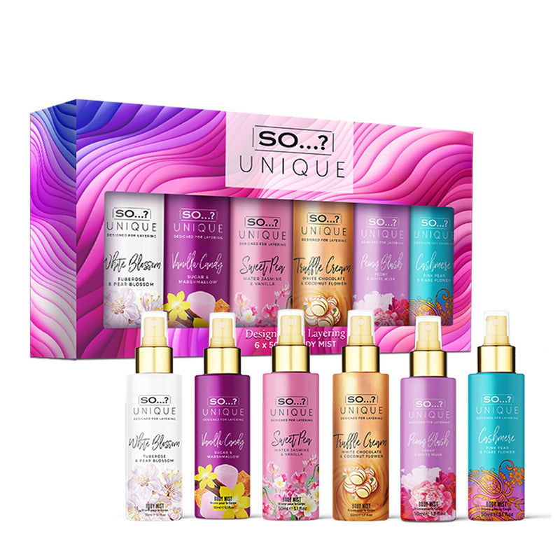 So…? Unique Elegant & Empowered Womens Body Mist Gift Set Bundle, Deluxe Duo Vanilla Candy, Deluxe Duo Sweet Pea & Summer Escapes Grande Set