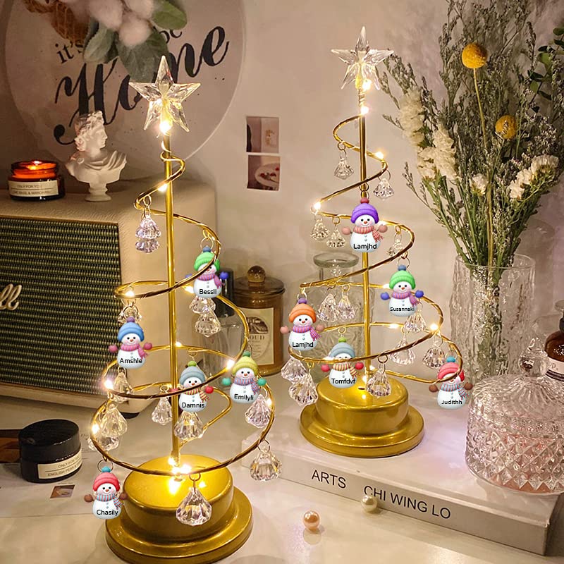 Custom Name snowman LED Crystal Tree Lights Personalized Family Names Tabletop Metal Christmas Tree Lamp Xmas Crystal Tree Lights Christmas Decoration Gifts (Snowman) - Gift Guide