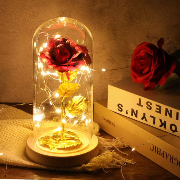 ADAZ 24K Eternal Rose for Women/Wife/Grandma/Girlfriend for Her Rose Flower Artificial Roses in Glass Dome with LED Light Strip on Mother's Day Valentine's Day,Anniversary - Gift Guide